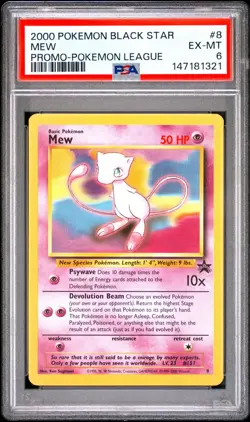 2000 Pokemon Black Star Promo League Mew 8 FRESH GRADE PSA 6 EX-MT - Image 1