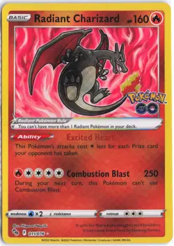 Radiant Charizard 011/078 Radiant Rare Pokemon GO Pokemon NM - Image 1