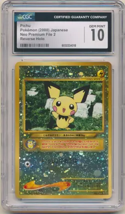 2000 Pokemon Japanese Neo Premium File 2 Pichu Reverse Holo CGC 10 GEM MINT - Image 1