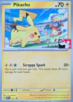 Pikachu SVP 101 Black Star Promo Pokemon TCG LP/NM Play Pokemon Stamp 2023 - Image 2