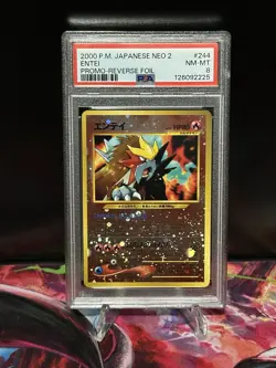 2000 Pokemon Japanese Neo 2 Promo ENTEI Reverse Foil #244 PSA 8 NM-MT - Image 1