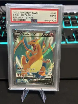 2022 POKEMON SWORD & SHIELD BRILLIANT STARS #153/172 FULL ART/CHARIZARD V PSA 9 - Image 1