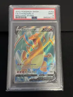 2022 POKEMON SWORD & SHIELD BRILLIANT STARS #153/172 FULL ART/CHARIZARD V PSA 9 - Image 3
