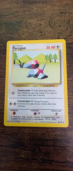 Porygon 39/102 Uncommon Base Set Unlimited Pokemon Lightly Played - Image 1