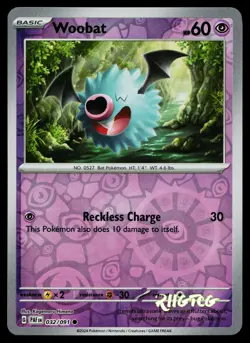 Woobat 032/091 Paldean Fates Pokemon Reverse Holo NM - Image 1