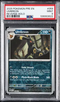 2025 POKEMON PRE EN-PRISMATIC EVOLUTIONS REVERSE HOLO #059 UMBREON PSA 9 - Image 1