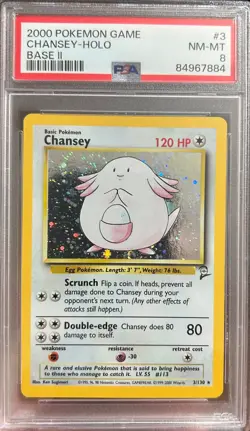 2000 Pokemon Game Chansey 3/130 Base Set 2 Holo Rare PSA 8 NM-MT - Image 1