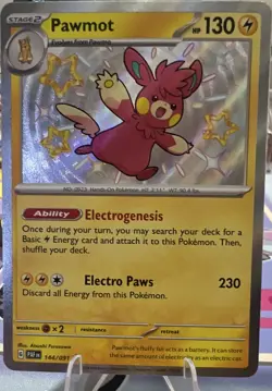 Pokemon TCG Pawmot 144/091 SV Paldean Fates Shiny Rare Holo HP 130 - Image 1