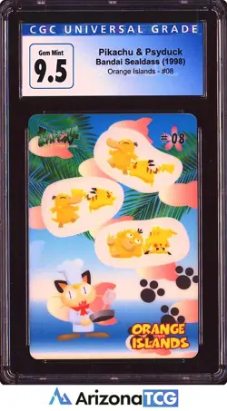 Pokemon 1998 Pikachu & Psyduck 8 Bandai Sealdass Orange Islands Japanese CGC 9.5 - Image 1