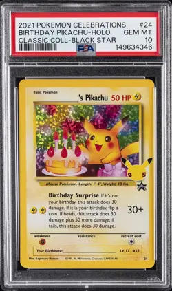 2021 POKEMON CELEBRATIONS CLASSIC COLLECTION #24 BIRTHDAY PIKACHU-HOLO PSA 10 - Image 1