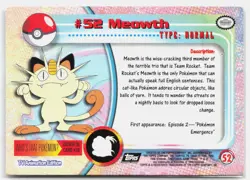 Meowth #52 Topps Trading Cards Series 1 Pokemon Moderately Played - Image 2