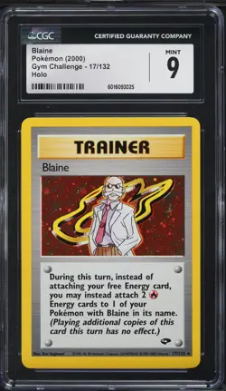 CGC 9 Blaine Holo Rare Gym Challenge 2000 Pokemon Card #17 - Image 1
