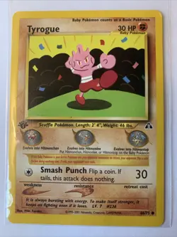 1st Edition Tyrogue 66/75 Neo Discovery Pokemon Card - Image 1