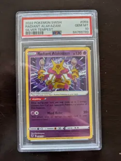 2022 Pokemon SWSH Silver Tempest Radiant Alakazam Card #059/195 PSA 10 - Image 1