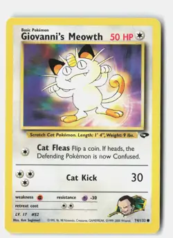 Giovanni's Meowth 74/132 Common Gym Challenge Pokemon Unlimited LP Ken Sugimori - Image 1