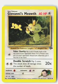 Giovanni's Meowth 43/132 Gym Challenge Pokemon Unlimited LP Atsuko Nishida - Image 1