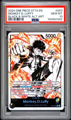 2024 ONE PIECE ST13 #003 THREE BROTHERS LUFFY BLACK & WHITE ALT ART PSA 10 - Image 1