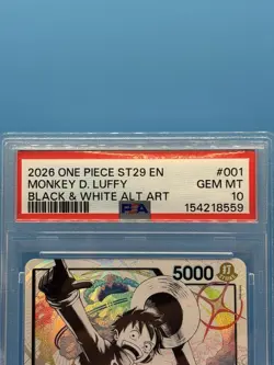 2026 ONE PIECE STARTER DECK ST29-BLACK/WHITE ALT ART #001 MONKEY D. LUFFY PSA 10 - Image 4