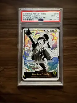 2025 ONE PIECE ST29 #001 EGGHEAD B&W MONKEY D. LUFFY LEADER PARALLEL PSA 10 - Image 1