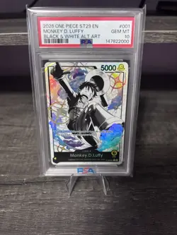 2025 ONE PIECE ST29 #001 EGGHEAD B&W MONKEY D. LUFFY LEADER PARALLEL PSA 10 - Image 1