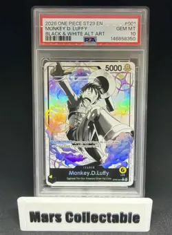 2025 ONE PIECE ST29 #001 EGGHEAD B&W MONKEY D. LUFFY LEADER PARALLEL PSA 10 - Image 1