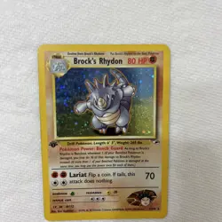 Pokemon Card Brock’s Rhydon 2/132 Holo Rare 1st Edition Gym Heroes - (LP) SWIRL! - Image 5