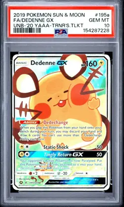 Pokemon Dedenne GX Trainer Toolkit Card 195a/214 Sun Moon PSA 10 - Image 1