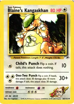 Pokemon TCG Gym Heroes Blaine's Kangaskhan 36/132 Uncommon Unlimited MP/HP - Image 1