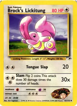 Pokemon TCG Gym Heroes Brock's Lickitung 41/132 Regular HP/DMG - Image 1