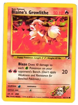 Pokemon TCG Blaine's Growlithe Gym Heroes 62/132 Common Unlimited MP/HP - Image 1