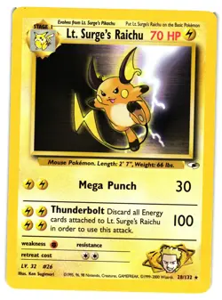 Pokemon TCG Lt. Surge’s Raichu 28/132 Gym Heroes Unlimited Rare LP - Image 1