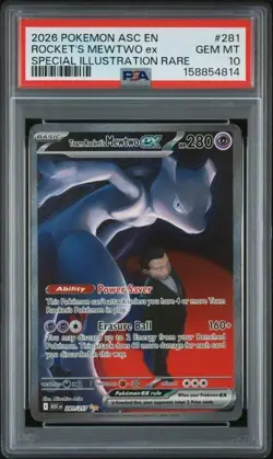 2026 POKEMON ASC EN-ASCENDED HEROES #281 TEAM ROCKET'S MEWTWO EX PSA 10 - Image 1