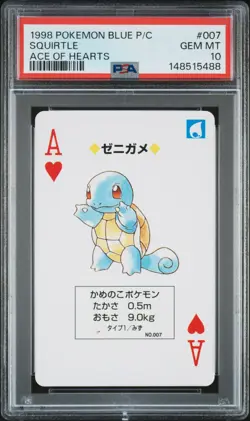 1998 POKEMON BLUE VERSION PLAYING CARDS ACE OF HEARTS #007 SQUIRTLE PSA 10 - Image 1