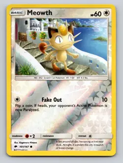 Meowth 101/147 Common Burning Shadows Pokemon Reverse Holo LP - Image 1