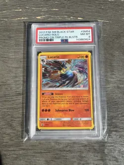 *SWIRL* 2017 POKEMON SM BLACK STAR PROMO #SM54 LUCARIO-HOLO PSA 8 🔥 - Image 1