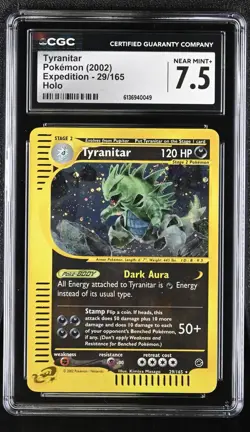 2002 POKEMON EXPEDITION #29 TYRANITAR-HOLO CGC 7.5 Spine SWIRL - Image 3