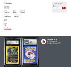 2002 POKEMON EXPEDITION #29 TYRANITAR-HOLO CGC 7.5 Spine SWIRL - Image 5