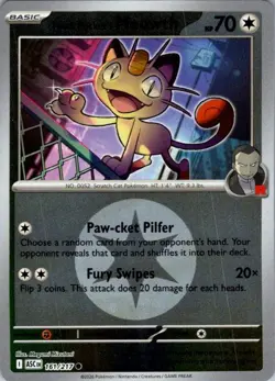 TEAM ROCKET'S MEOWTH (ENERGY SYMBOL PATTERN)161/217ME:ASCENDED HEROES POKEMON NM - Image 1