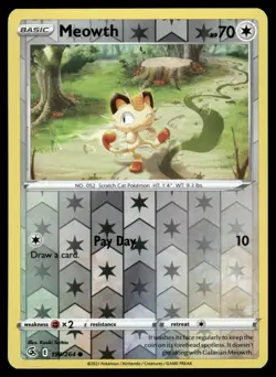 Meowth 199/264 Common Fusion Strike Pokemon Reverse Holo NM - Image 1