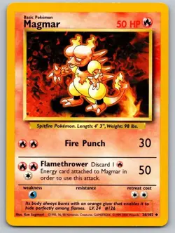 Magmar 36/102 Uncommon Base Set Unlimited Pokemon Near Mint - Image 1