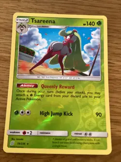 Tsareena Pokemon Card 19/236 Reverse Holo- Used -Sun & Moon-Unified Minds(BSR) - Image 1
