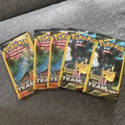 5x SEALED PACKS - Pokemon TEAM UP Sun & Moon 3 CARD Booster packs 5x NEW - Image 1