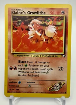 Blaine’s Growlithe 62/132 Gym Challenge Pokemon Card - Vintage WOTC - LP - Image 1