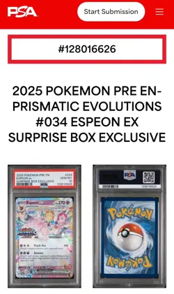 2025 POKEMON PRE EN-PRISMATIC EVOLUTIONS SURPRISE BOX EXCLUSIVE ESPEON EX PSA 10 - Image 1