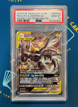 2019 POKEMON SM PIKACHU & ZEKROM GX BLACK STAR PROMO FULL ART #SM168 PSA 10 - Image 1