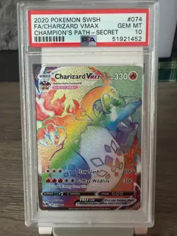 POKEMON CHARIZARD VMAX 2020 SWORD & SHIELD CHAMPION'S PATH SECRET #074 FA PSA 10 - Image 1