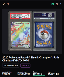 POKEMON CHARIZARD VMAX 2020 SWORD & SHIELD CHAMPION'S PATH SECRET #074 FA PSA 10 - Image 2
