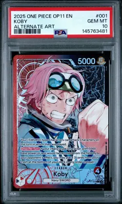 2025 ONE PIECE OP11-A FIST OF DIVINE SPEED ALTERNATE ART #001 KOBY PSA 10 ALT - Image 1