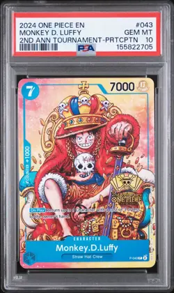 PSA 10 - Monkey D. Luffy P-043 - One Piece 2nd Anniversary Tournament Promo - Image 1