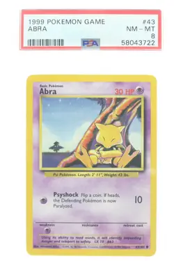 PSA 8 NEAR MINT MINT 1999 Pokemon Game Base #43 Abra !!! - Image 1